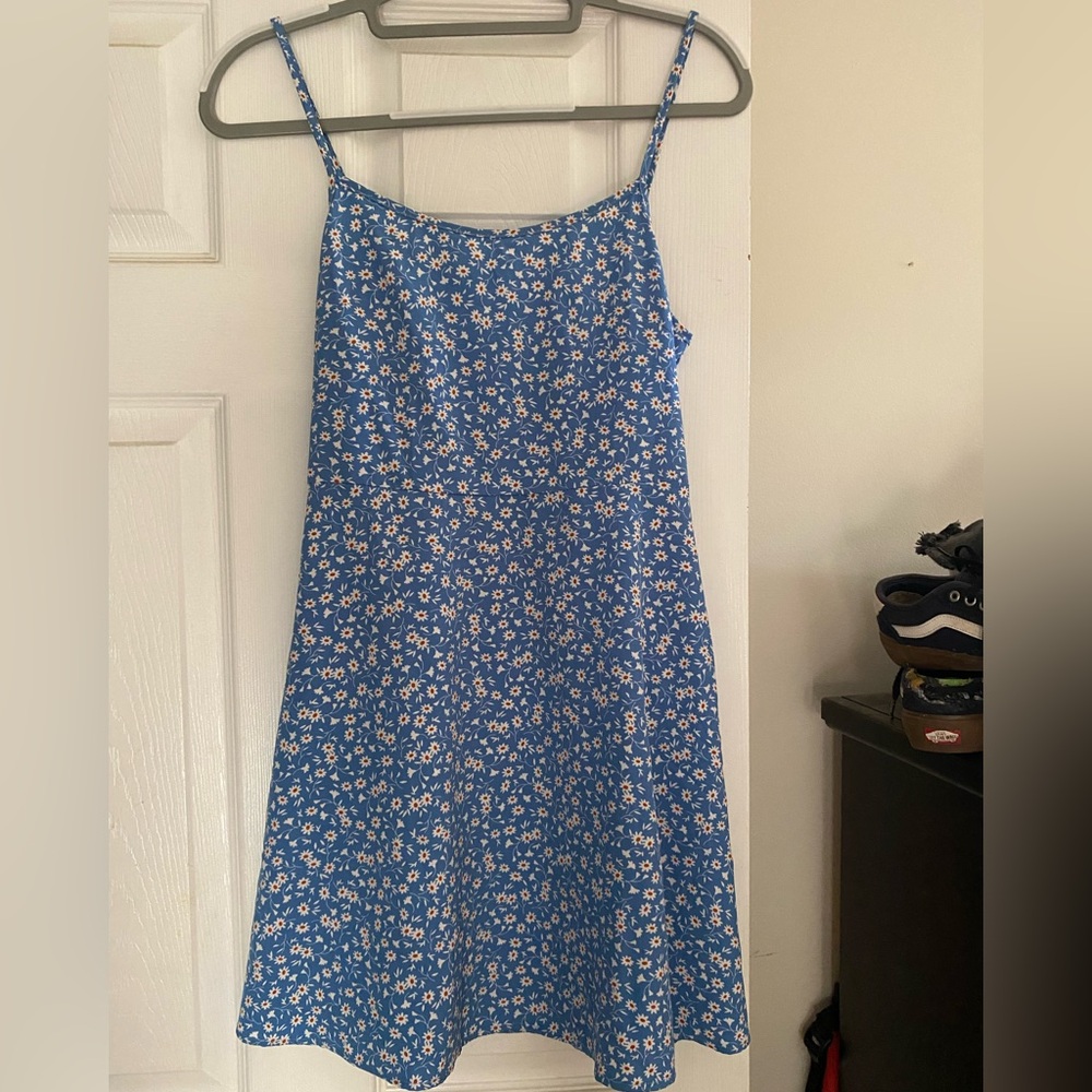 Blue Floral Spaghetti Strap Dress